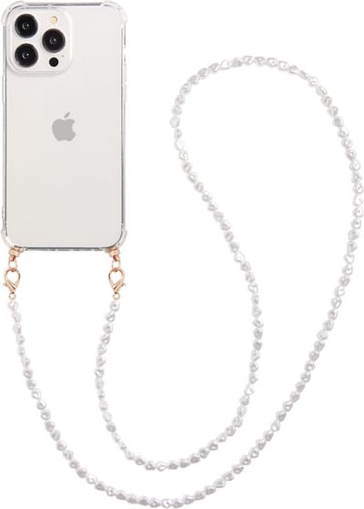Casies hoesje geschikt voor Apple iPhone 14 Met Afneembare Parel Koord - telefoonhoesje met parelkoord - Strap Case - Detachable - Lanyard - Crossbody - Transparant