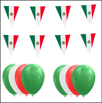 Mexico feestpakket Big – 6x Vlaggenlijn 10 meter + 150 ballonnen groen/wit/rood - Versiering Slinger Feestdecoratie Decoratie