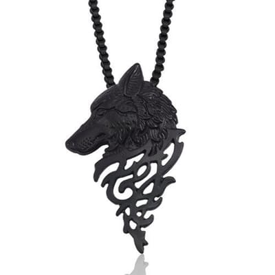 Tribal Wolf Heren Ketting Zwart met Hanger - Kettingen Heren Dames - Papa Cadeau Voor Mannen - Vaderdag
