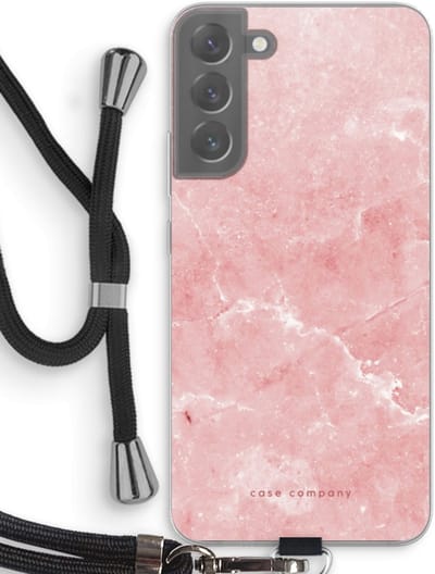 Case Company® - Hoesje met koord geschikt voor Samsung Galaxy S22 Plus hoesje met Koord - Roze marmer - Telefoonhoesje met Zwart Koord - Bescherming aan alle Kanten en Over de Schermrand