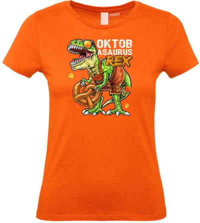 Dames T-shirt Oktobasaurus | Oktoberfest dames heren | Carnavalskleding heren dames | Foute party | Oranje dames | maat XS