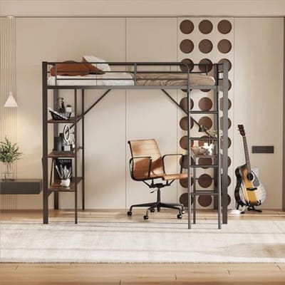 Stapelbed 90 x 200 cm met bureau en opbergvakken voor kinderen en jongeren
