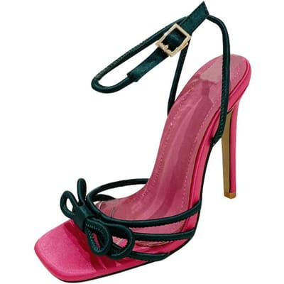 Zomer Herfst Nieuwe Mode Luxe Dames Schoenen Strik Gesp Slanke Hoge Hak Sandalen Kleur Contrast Grote Maat 42 38 pink