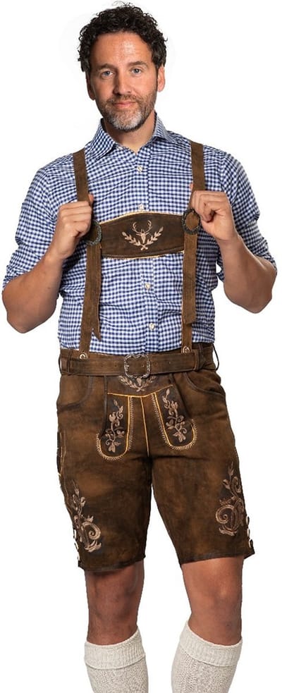 Tannhauser Lederhose Zugspitze Kort met Riem en Bretels 100% Premium Geitenleder Oktoberfest Heren Lederhosen Man Carnavalskleding Heren - Geitenleer - Maat 4XL