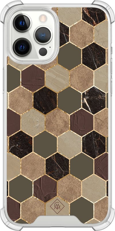 Casimoda® hoesje - Geschikt voor iPhone 12 Pro Max - Kubus Groen Bruin - Shockproof case - Extra sterk - TPU/polycarbonaat - Bruin/beige, Transparant