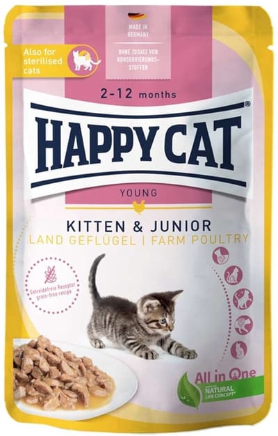 Happy Cat - Zakje voor jonge katjes 20x85g - Gevogelte van het land