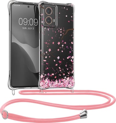 kwmobile telefoonhoesje geschikt voor Motorola Moto G85 5G - Hoesje met telefoonkoord - Back cover voor smartphone - Case in poederroze / donkerbruin / transparant