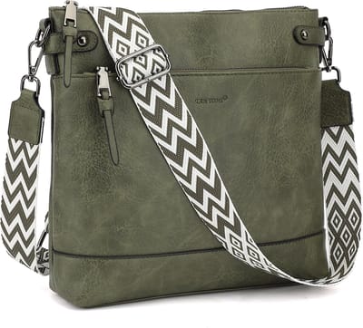 TAN.TOMI Dames Schoudertas – Crossbodytas Middelgroot met Brede Verstelbare & Afneembare Band - Donkergroen