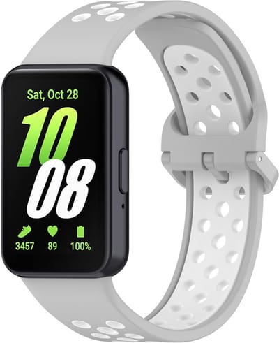 Stravo 2-kleurige Siliconen Bandje Geschikt voor Samsung Galaxy Fit 3 - Ademend & Comfortabel Horlogeband - Grijs/wit