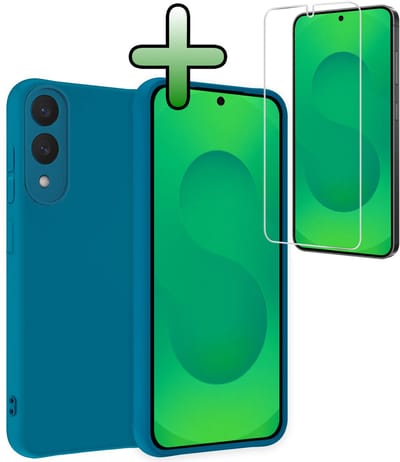 Hoesje Met Screenprotector - Geschikt voor Samsung Galaxy S25 Edge - Sterk & Shockproof - Back Cover - Siliconen Case - Telefoon Hoes - Donkerblauw