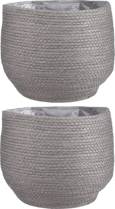 2x stuks naturel grijs rotan planten/bloemen pot mand van gedraaid jute/riet/zeegras H24 en D26 cm - Met plastic binnenkant