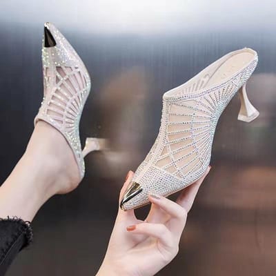 Dames Zomer Mode Casual Mesh Vissenmond Blokhak Semi-Hoge Hak Uitgesneden Zachte Zool Schoenen 41 beige