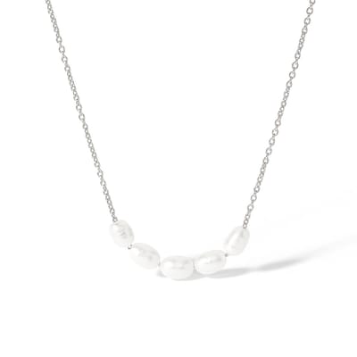 Parel ketting - Pearl Bar - Stainless Steel - zilverkleurig - Zoetwaterparels - Handgemaakt