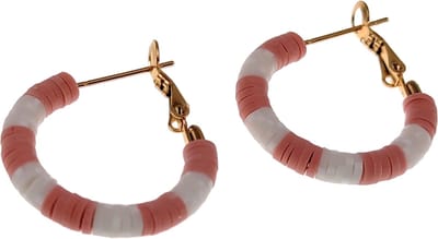 ∅27mm Oorbellen Dames - Verguld RVS - Oorringen met Roze-Gebroken Wit Polymeerklei