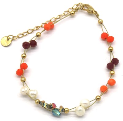 Armband Dames - Kralen en Parels - RVS - Verstelbaar 16-21 cm - Oranje