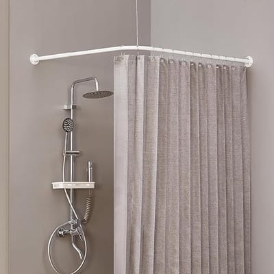 Famanu - L-vormige douchegordijnstang roestvrij staal, verstelbaar 75-95 × 75-95 cm, zonder boren