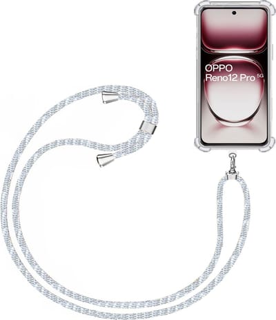 Telefoonkoord + Hoesje Geschikt voor OPPO Reno 12 - Lengte Verstelbaar - Telefoonketting - Shock Proof Case - Baby Blauw