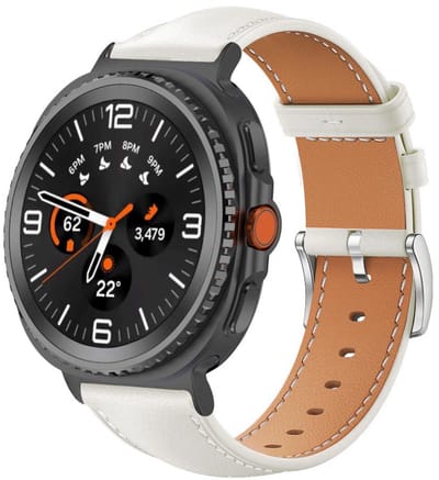 By Qubix - smartwatch bandje - Compatible Samsung bandje - Leren bandje met zwarte connector - Roomwit - Geschikt voor Samsung Galaxy Watch 9 (40/44mm) - Watch 8 (40/44mm) - Watch 8 Classic (46mm)