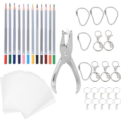 Set de Film Rétractable à la Chaleur 12 Crayons de Couleurs Perforatrice Matériel DIY Porte-Clés Broches 20145 1# white