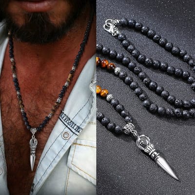 Donley Tibetaanse Boeddhistische Phurba Kilaya De Magische Dolk - lava stone - lava ketting - lava stone ketting - Tiger Eye - Hematiet Kruis - rozenkrans ketting - parel ketting - natuursteen ketting - Vulkanische Lava ketting
