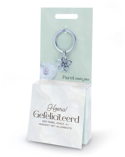 Sleutelhanger met parel | Wensparel | Thema: Gefeliciteerd | Merk: Miko | Kleur: Zilver
