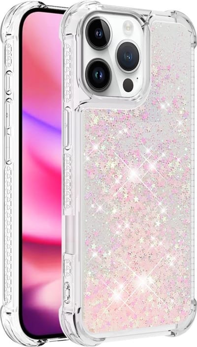 Coverup Hoesje - Geschikt voor iPhone 16 Pro Max Hoesje - Coverup Liquid Glitter Back Cover - Roze