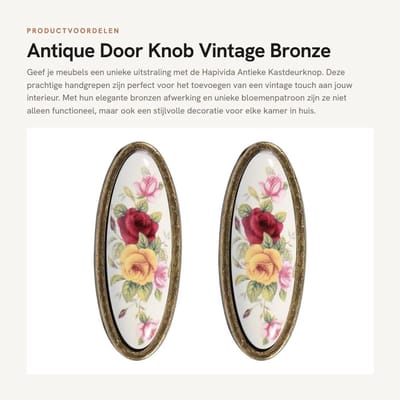 Dailygoods- Kastknop Antiek - 8 Verschillende Maten - Vintage Meubelknop - Bronzen Keramiek - Decoratieve Handgreep - Rozenpatroon - Kastgreep