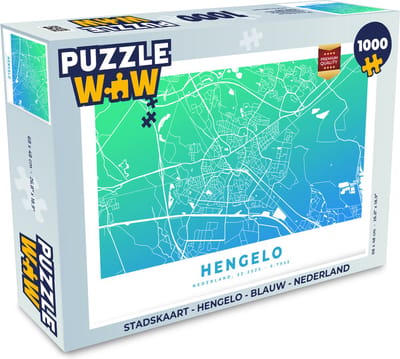 Puzzel Stadskaart - Hengelo - Blauw - Nederland - Legpuzzel - Puzzel 1000 stukjes volwassenen - Plattegrond