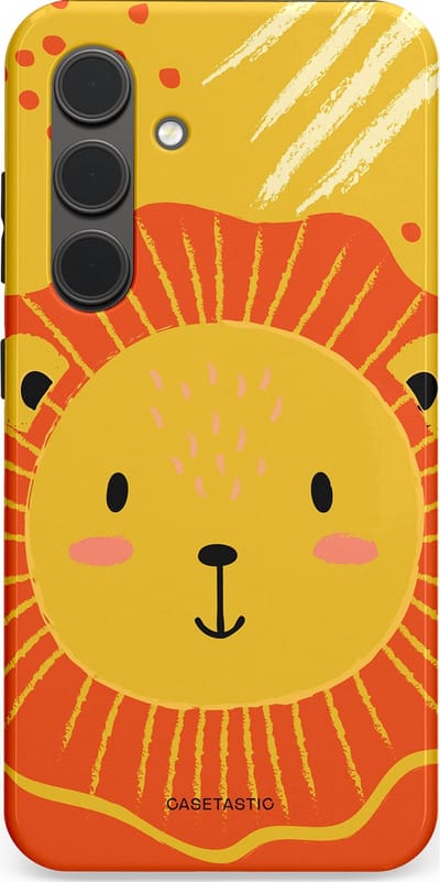 Casetastic hoesje geschikt voor Samsung Galaxy S24 - Dubbellaagse bescherming - Vrolijke leeuw - Fashion Case - Goud Rood Oranje