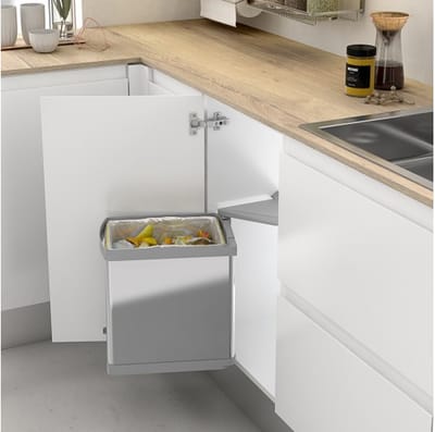 Eleganca Inbouw Prullenbak - 21 L – Afvalemmer – Afvalbak Afvalscheiding – Geschikt vanaf deurbreedte 42.5 cm, inbouwdiepte 23 cm & kasthoogte 39 cm – Grijs