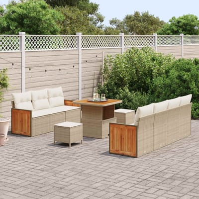 vidaXL - Tuinbank - Set - met - kussen - 10 - pcs - Beige - en - Crème