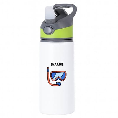 Hacebo® - Duiken met eigen naam waterfles met rietje groen - Zwemmen - Duiker - Sport - water fles - 650ML