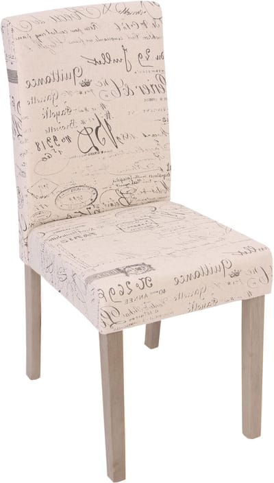 Set van 4 eetkamerstoelen Littau, stoel keukenstoel ~ textiel met belettering, crème, poten structuur - eik