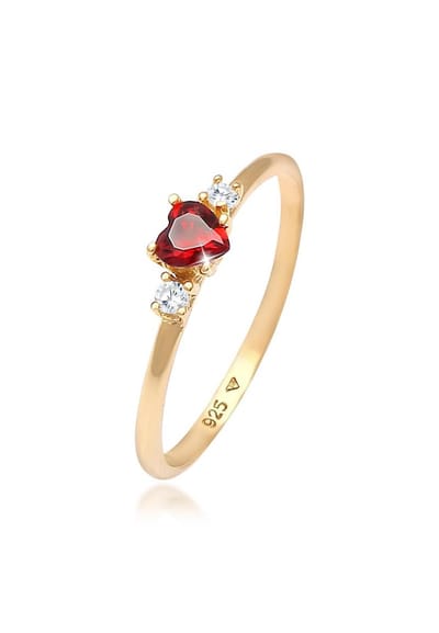 Elli - Ring - Dames verlovingsring hart rood met zirkonia kristallen in 925 sterling zilver verguld - Dames