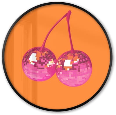 Poster in lijst Rond - Fotolijst 60x60 cm - Posters - Discoballen - Kers - Spiegels - Roze - Ronde posterlijst zwart - Decoratie - Wanddecoratie woonkamer - Muurdecoratie slaapkamer