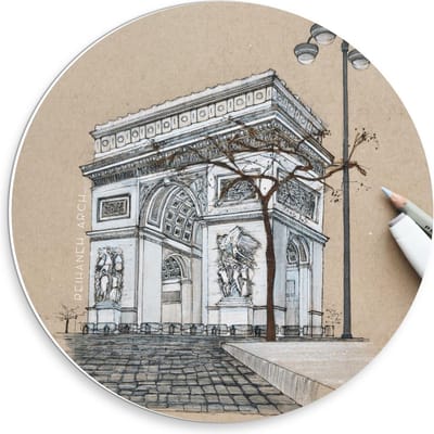 Forex Wandcirkel - Tekening van een Stenen Monument - 30x30cm Foto op Wandcirkel (met ophangsysteem)