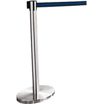 Afzetpaal met trekband chroom, trekband zwart/blauw