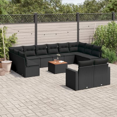 vidaXL - 13-delige - Loungeset - met - kussens - poly - rattan - zwart