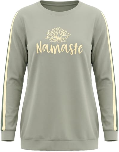 Angel of Style - Dames - Sweatshirt Comfort Fit Namasté-motief - Rietgroen - Maat 42