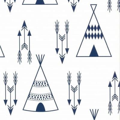 Behang Tipi Tentjes - Pijl en boog- Wit Blauw - Indianen thema behang - Vliesbehang - 0,53x10,05M Fabulous World