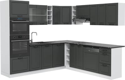 Vicco Hoekkeuken R-Line, Antraciet landhuis/Wit, 247 x 237 cm zonder werkblad
