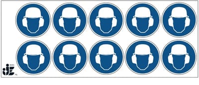 Oorkap en helm verplicht gebodssticker | 5 cm - 10 stuks per vel