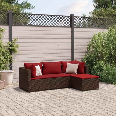 vidaXL - 4-delige - Loungeset - met - kussens - poly - rattan - bruin