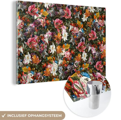 MuchoWow® Glasschilderij 60x40 cm - Schilderij acrylglas - Bloemen - Vlinder - Design - Kunst - Abstract - Schilderij - Oude meesters - Foto op glas - Schilderijen