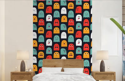 Behang - Fotobehang Patroon - Pacman - Games - Spook - Jongens - Kinderen - Kids - Breedte 140 cm x hoogte 220 cm