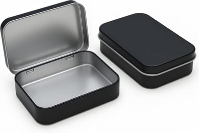 Rectangulaire Mini Opbergdoos met Scharniersluiting (11,5 x 8,5 x 2,2 cm) – Ideaal voor Kleine Spullen, Blikken Doos met Deksel, Set van 2 Stuks in Zwart