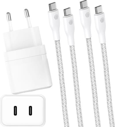 Snellader 2 Poorten met usb-C Kabel 2 Meter - Super Fast Charger - 35w - Geschikt voor Samsung Galaxy S24, S23, S22, S21, S20, Fold, Flip, Ultra Plus
