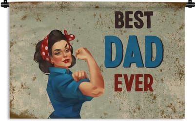 Wandkleed - Wanddoek - Spreuken - Best dad ever - Quotes - Vaderdag - 180x120 cm - Wandtapijt - Vaderdag cadeautje - Cadeau voor vader en papa