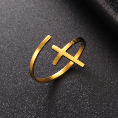 VANDAAG VERZONDEN - Ring - Kruis - One Size - Christelijk - Goud kleurig - Staal