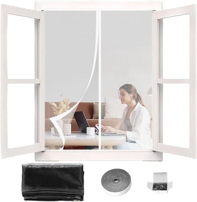 Magnetisch Hor Voor Raam 107 x 109 cm Magnetisch Hordeur Houdt Insecten Buiten Zonder Boren Voor Alle Soorten Ramen Deuren, Wit